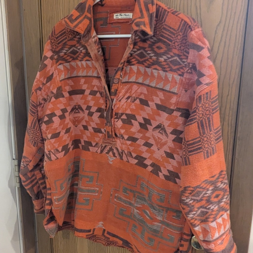 Free People We The Free Orange Southwestern Aztec Boho Pullover Top Jacket M